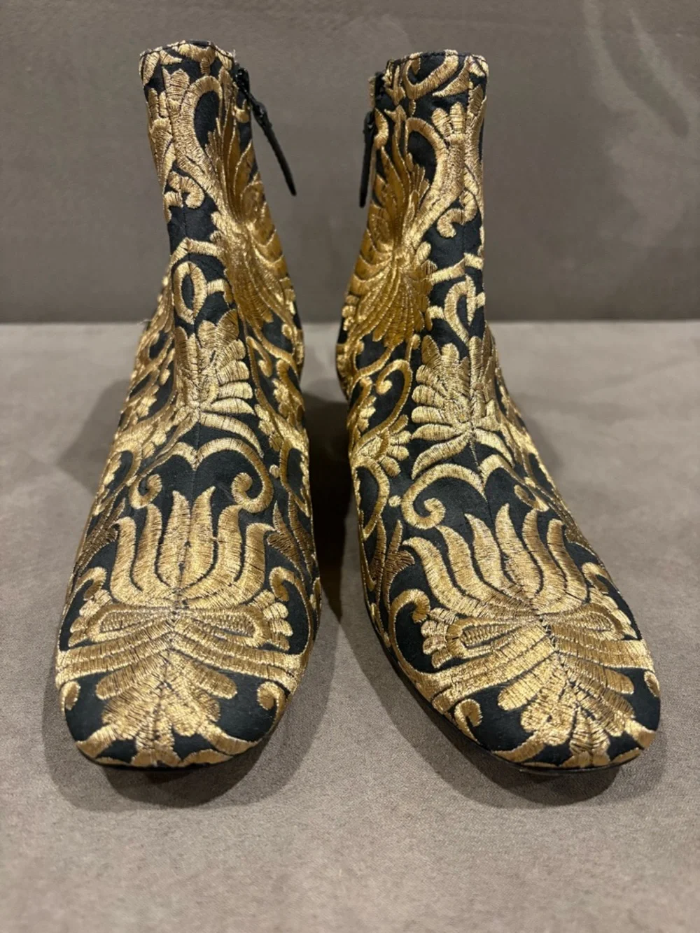 Tory Burch‎ Carlotta Embroidered Ankle Bootie Black Gold Size 8